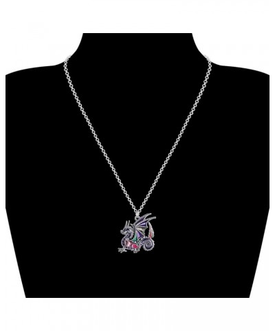 Enamel Dragon Necklace Pendant 20 Inch Chain for Women Girls Jewelry Gifts Purple $9.34 Necklaces