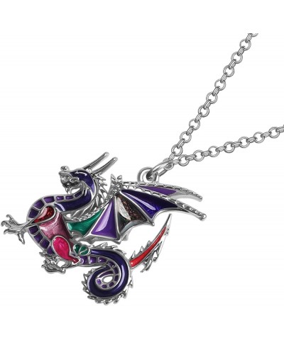 Enamel Dragon Necklace Pendant 20 Inch Chain for Women Girls Jewelry Gifts Purple $9.34 Necklaces