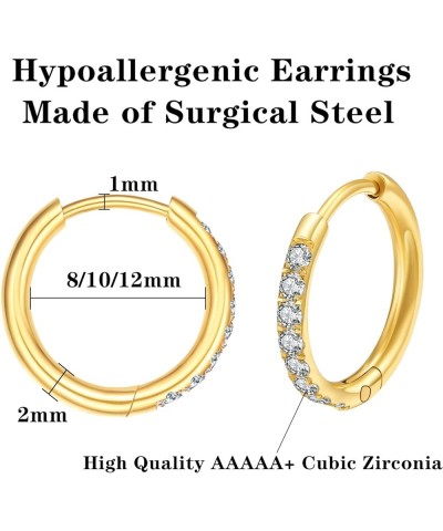 316L Surgical Steel Huggie Hoop Earrings,Dainty Pave Cubic Zirconia Cartilage Tiny Earring for Sensitive Ears Hypoallergenic ...