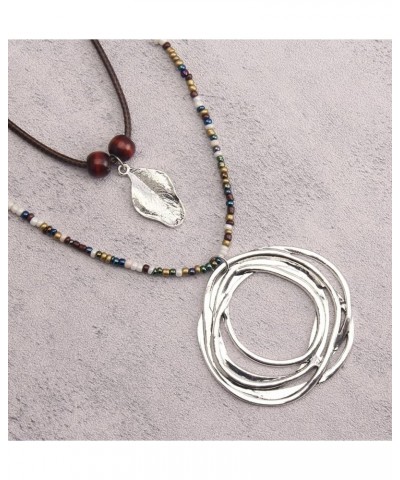 PU Leather Necklace Vintage Boho Style Multilayer Pendant Long Sweater Necklace Jewelry for Women Girl Men with Adjustable Le...