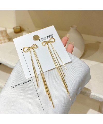 Gold Bow Earrings for Women Girls Cute Knot Bow Statement Earrings Stud Dangling Wedding Prom Party Jewelry Christmas Gifts G...