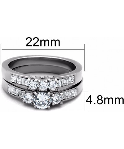 His Hers Couple Rings Set Womens Stainless Steel Small Round CZ Engagement Ring set Mens Wedding Band Size Women's 09 Men's 0...