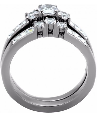 His Hers Couple Rings Set Womens Stainless Steel Small Round CZ Engagement Ring set Mens Wedding Band Size Women's 09 Men's 0...