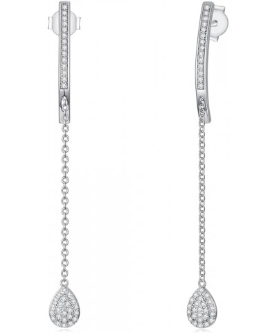 Moonstone Threader Earrings Long Chain Drop Earrings in 925 Sterling Silver D-Silver-Drop $18.54 Earrings