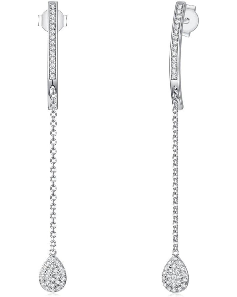 Moonstone Threader Earrings Long Chain Drop Earrings in 925 Sterling Silver D-Silver-Drop $18.54 Earrings