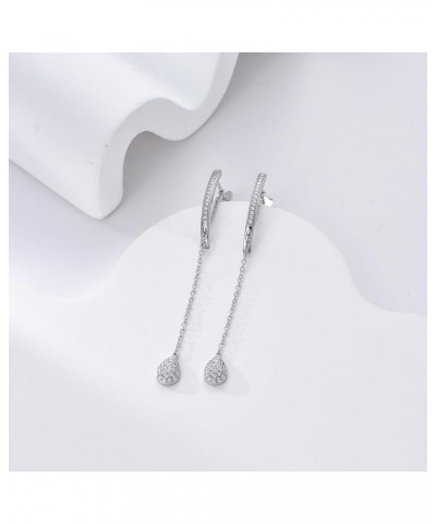 Moonstone Threader Earrings Long Chain Drop Earrings in 925 Sterling Silver D-Silver-Drop $18.54 Earrings