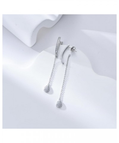 Moonstone Threader Earrings Long Chain Drop Earrings in 925 Sterling Silver D-Silver-Drop $18.54 Earrings