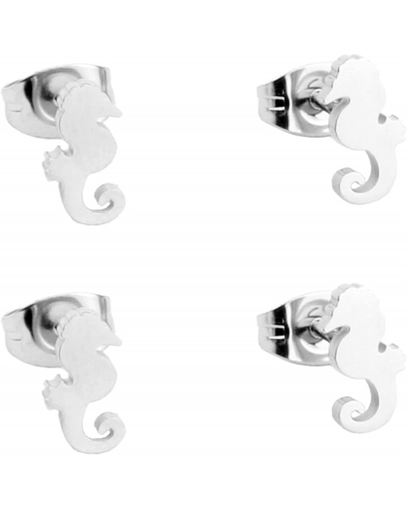 Dainty Seahorse Stud Earrings 2 Pairs Stainless Steel Sea Life Earrings for Women Girls Seahorse Stud Earrings $6.48 Earrings