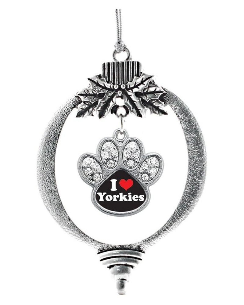 Dog Mom Charm Ornament - Silver Pave Paw Charm Holiday Ornaments with Cubic Zirconia Jewelry I Love Yorkies $8.25 Bracelets