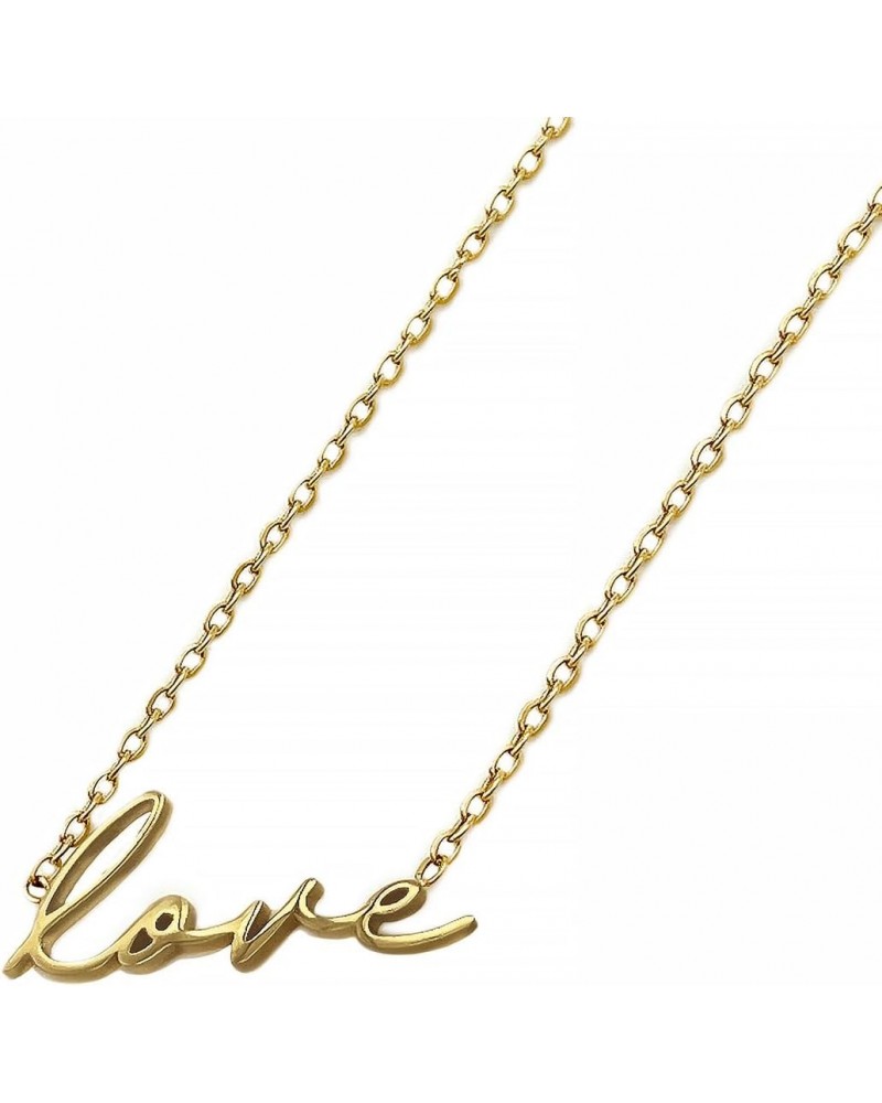 Boho Chic Love Script Necklace for Everyday Use, Stainless Steel 14k Gold Plated, 16 Inch Long Chain with a 2 Inch Extension ...