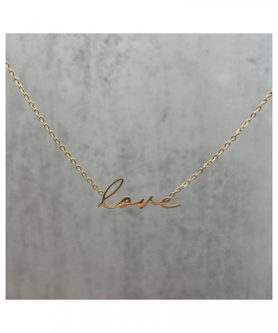 Boho Chic Love Script Necklace for Everyday Use, Stainless Steel 14k Gold Plated, 16 Inch Long Chain with a 2 Inch Extension ...