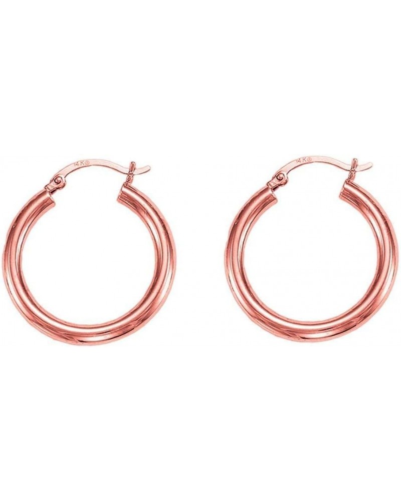 14k REAL Yellow or White or Rose/Pink Gold 3MM Thickness Classic Polished Round Tube Hoop Earrings with Snap Post Closure For...