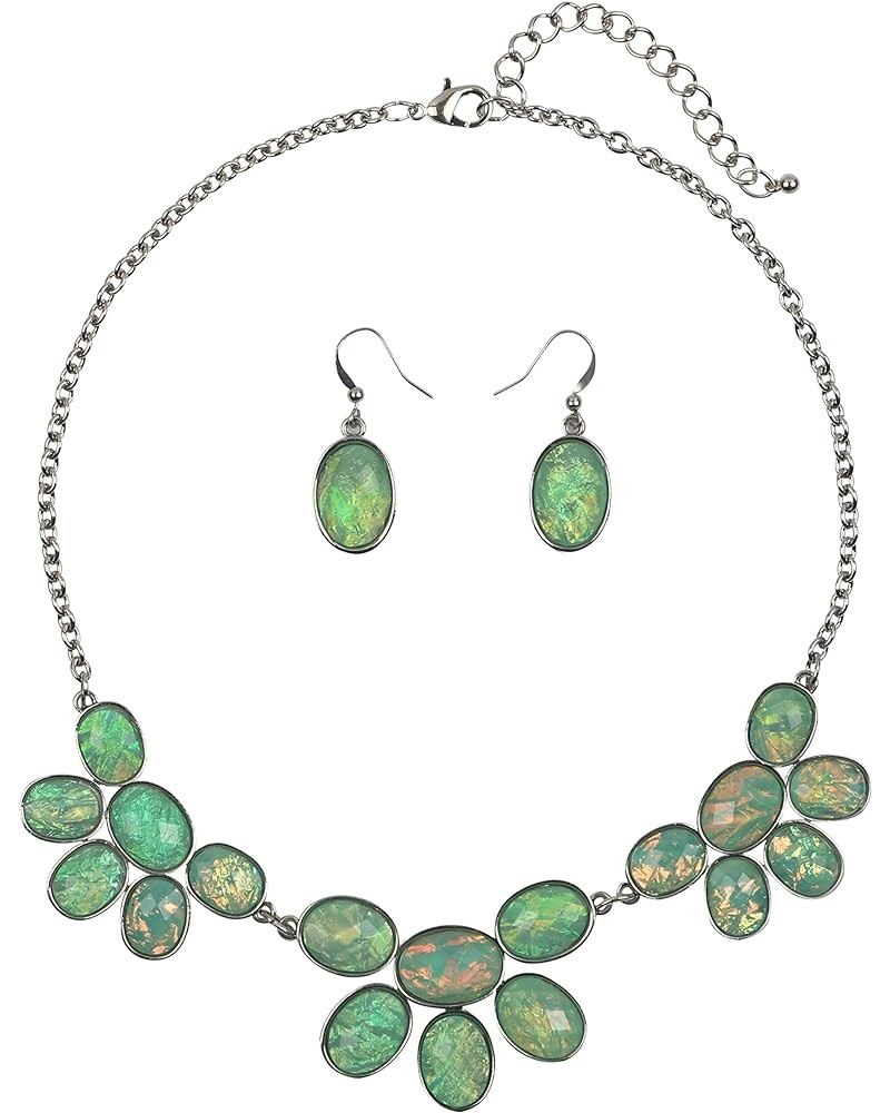 Shiny Contrast Color bib Necklace with Earrings Green $8.84 Jewelry Sets