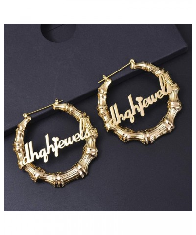 Custom Name Earrings Personalized Bamboo Hoop Earrings 18K Gold Plated Customize Earrings for Women Girls Hip-Hop Fashion Jew...