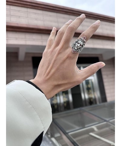 Men's Rings for Men Women Silver plated Brass Ductile Material Open Rings Adjustable Gifts for Boys Girls Lion B $5.62 Rings