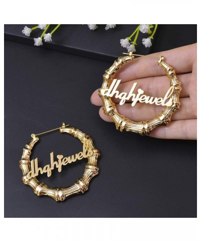 Custom Name Earrings Personalized Bamboo Hoop Earrings 18K Gold Plated Customize Earrings for Women Girls Hip-Hop Fashion Jew...