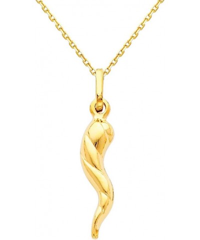 14k Yellow Gold Twisted Cornicello Italian Horn Pendant with 0.9mm Cable Chain Necklace 22.0 Inches $52.40 Necklaces