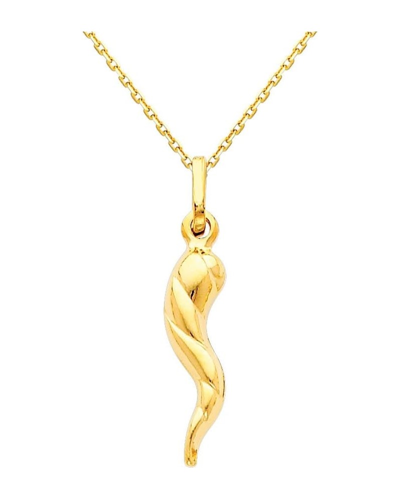 14k Yellow Gold Twisted Cornicello Italian Horn Pendant with 0.9mm Cable Chain Necklace 22.0 Inches $52.40 Necklaces