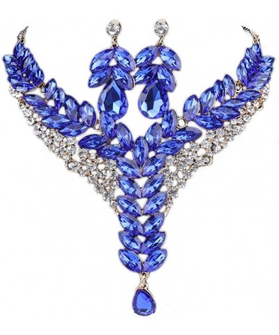 Women's Wedding Bridal Bridesmaid Rhinestone Crystal Statement Necklace Earrings Party Costume Jewelry Set Blue $10.56 Jewelr...