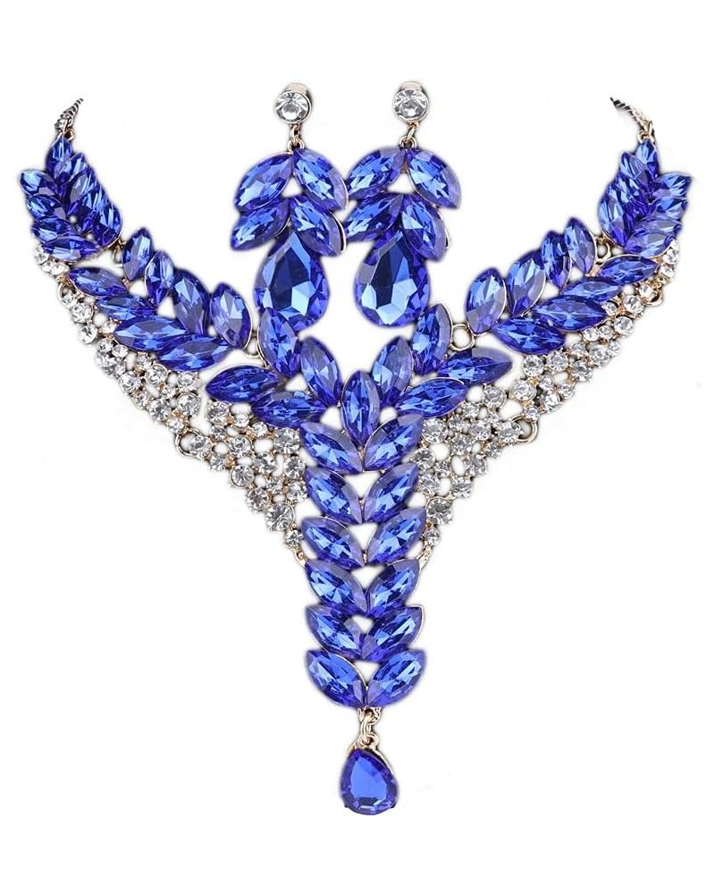 Women's Wedding Bridal Bridesmaid Rhinestone Crystal Statement Necklace Earrings Party Costume Jewelry Set Blue $10.56 Jewelr...