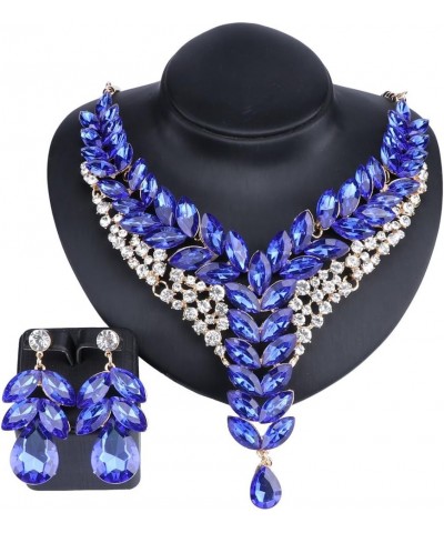 Women's Wedding Bridal Bridesmaid Rhinestone Crystal Statement Necklace Earrings Party Costume Jewelry Set Blue $10.56 Jewelr...