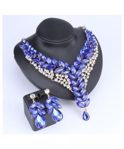 Women's Wedding Bridal Bridesmaid Rhinestone Crystal Statement Necklace Earrings Party Costume Jewelry Set Blue $10.56 Jewelr...