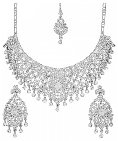 Hollywood Glamour Diamond Look Rhinestone Crystal Grand Bridal Designer Jewelry Hasli Necklace Set In Gold or Silver Tone for...