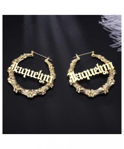 Custom Name Earrings Personalized Bamboo Hoop Earrings 18K Gold Plated Customize Earrings for Women Girls Hip-Hop Fashion Jew...