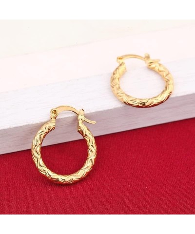 Vintage Metal Hand Engraved Pattern Hoop Earrings Classic Women's Gold Plated Hook Drop Earrings Style 12 $13.78 Earrings