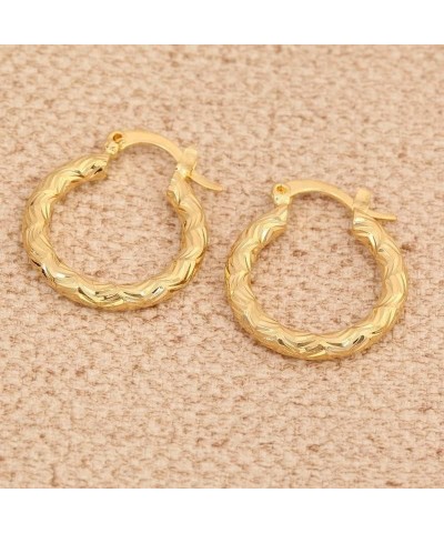 Vintage Metal Hand Engraved Pattern Hoop Earrings Classic Women's Gold Plated Hook Drop Earrings Style 12 $13.78 Earrings