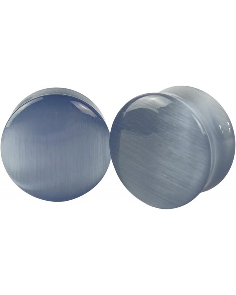 Pair of Convex Grey Cat Eye Stone Double Flare Plugs (STN-694) 3/4" (19mm) $11.50 Body Jewelry