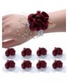 8pcs Claret Rose Wedding Girl's Wrist Corsage Bracelets,Bridesmaid Pearl Bracelet,Women's Hand Flowers for Wedding Party Prom...