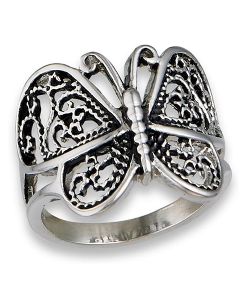 Butterfly Heart Filigree Wings Ring New Stainless Steel Animal Band Sizes 6-10 $9.20 Rings