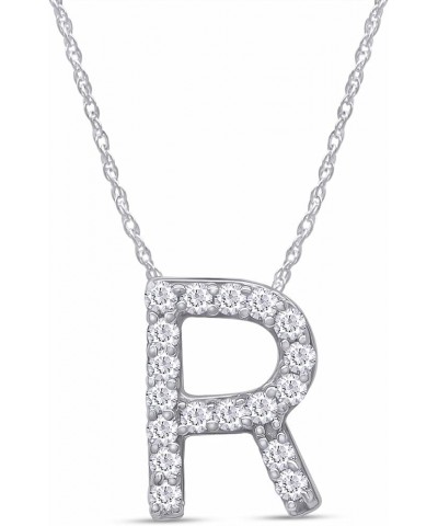 Sparkling CZ Alphabet Letter A-Z initial's Pendant in 14k White Gold Over Sterling Silver Letter- R Initial $23.36 Necklaces