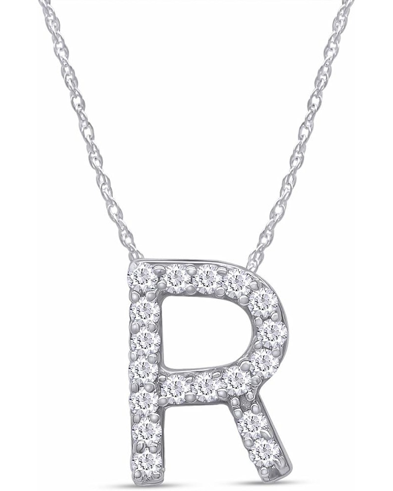 Sparkling CZ Alphabet Letter A-Z initial's Pendant in 14k White Gold Over Sterling Silver Letter- R Initial $23.36 Necklaces