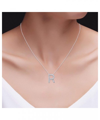 Sparkling CZ Alphabet Letter A-Z initial's Pendant in 14k White Gold Over Sterling Silver Letter- R Initial $23.36 Necklaces