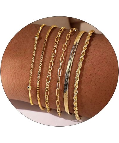 Gold Bracelets for Women, 14K Dainty Gold Plated Stackable Bracelets Trendy Minimalist Gold Bracelet Stack Set Waterproof Cub...