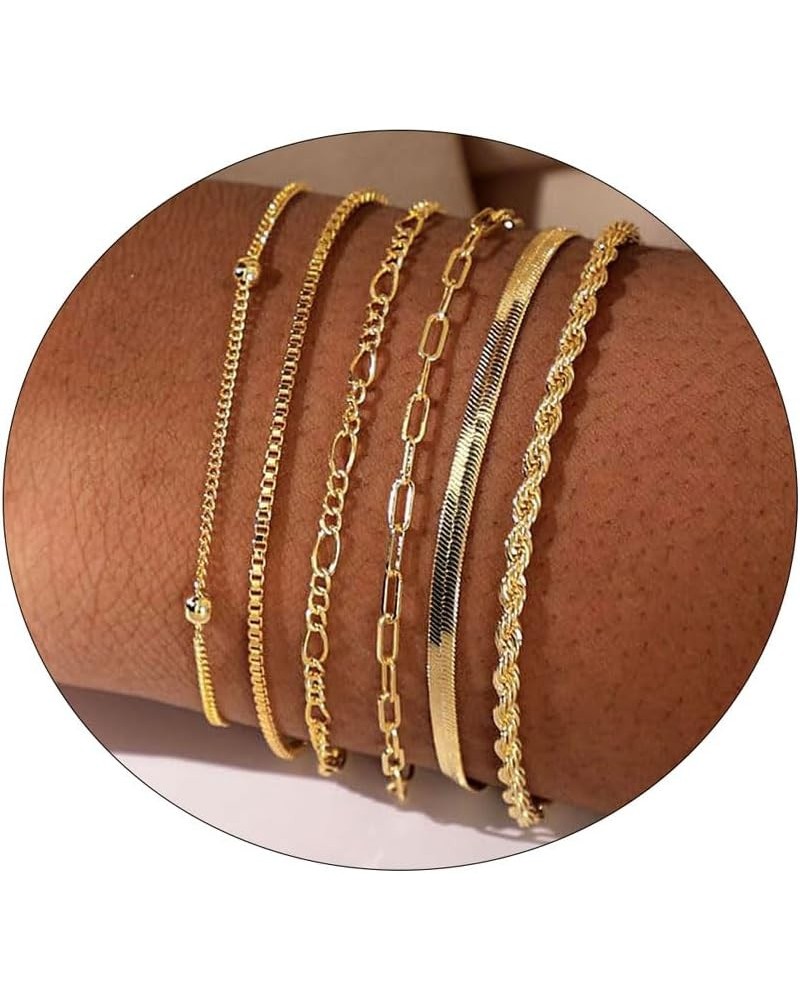 Gold Bracelets for Women, 14K Dainty Gold Plated Stackable Bracelets Trendy Minimalist Gold Bracelet Stack Set Waterproof Cub...