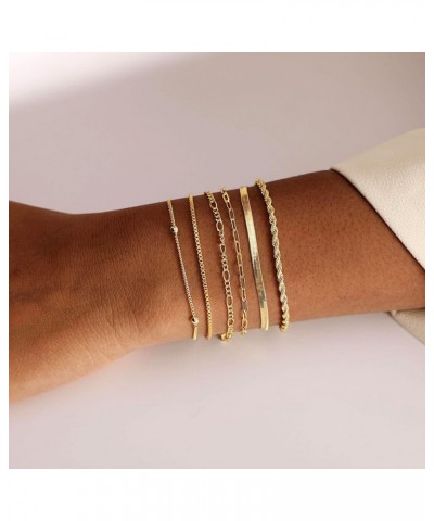 Gold Bracelets for Women, 14K Dainty Gold Plated Stackable Bracelets Trendy Minimalist Gold Bracelet Stack Set Waterproof Cub...