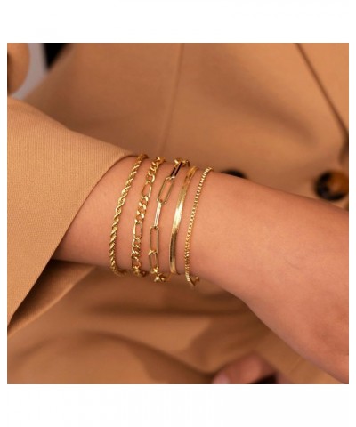 Gold Bracelets for Women, 14K Dainty Gold Plated Stackable Bracelets Trendy Minimalist Gold Bracelet Stack Set Waterproof Cub...