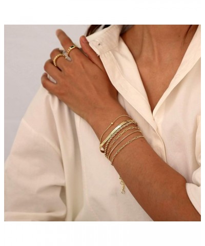 Gold Bracelets for Women, 14K Dainty Gold Plated Stackable Bracelets Trendy Minimalist Gold Bracelet Stack Set Waterproof Cub...