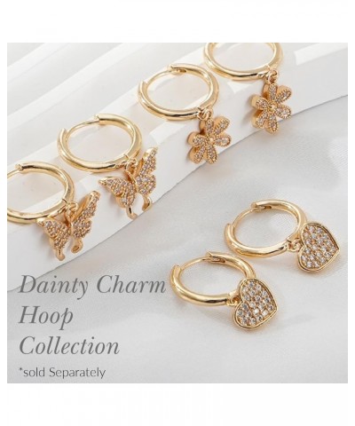 Dainty CZ Stone Charm Hoop Earrings – Heart - Evil Eye - Lock- Daisy- Butterfly - Mid Size 15.5mm Hoops - 14k Gold Plated Cha...