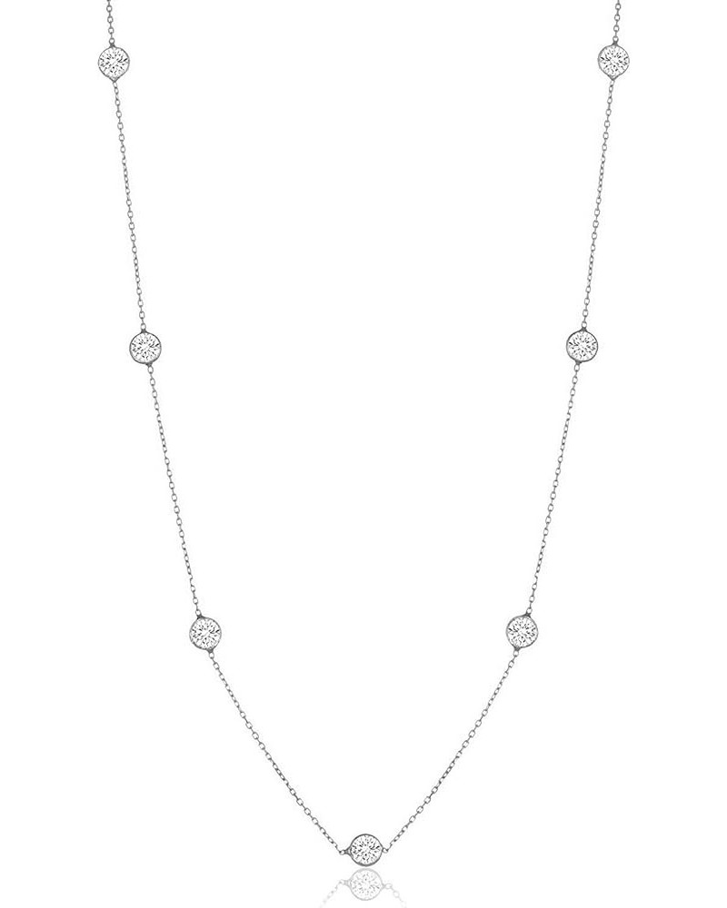 Sterling Silver Station Necklace 16-30 inch - Round Cubic Zirconia CZ Station Necklace - Statement Necklace for Women, Teens ...