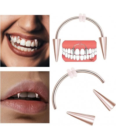 2PC Vampire Teeth Ring Stainless Steel Teeth Nail Rings Piercing Teeth Jewelry Rose Golden $8.47 Body Jewelry