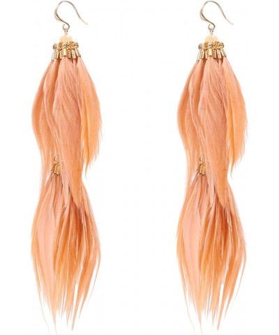 Women Feather Earrings Long Tassel Bohemian Jewelry Wedding Accessories Girl-Dangle-pink $9.53 Earrings