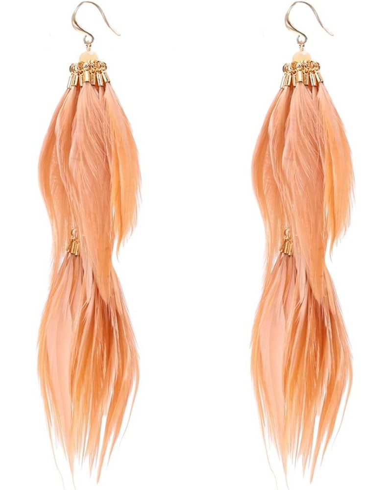 Women Feather Earrings Long Tassel Bohemian Jewelry Wedding Accessories Girl-Dangle-pink $9.53 Earrings