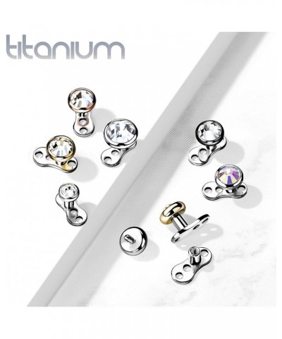 16 Gauge Implant Grade Titanium 3-Hole Internally Threaded Dermal Anchors with Flat Round Crystal Bezel Set Top (Choose Color...