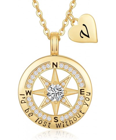 Letter Necklace for Women 18k Gold Compass Initial Necklaces for Her Gift for Wife Jewelry on Anniversary Birthday Gifts for ...