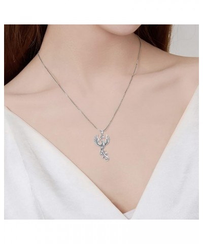 Rising Phoenix Necklace 925 Sterling Silver/Abalone Shell/Crystal Bird Pendant Charm Gift for Women Man Girls Boys Silver $19...