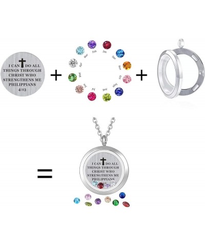 Inspirational Stainless Steel Floating Charm Magnetic Glass Locket Necklace,Gifts For Women. I CAN DO ALL THINGS THROUGH CHRI...